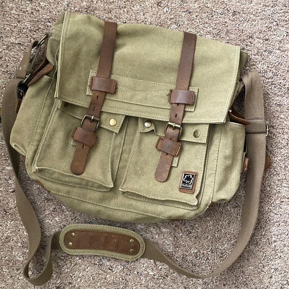 Sechunk Other - Sechunk Vintage Military Leather Canvas Laptop Bag Messenger Bags Medium
